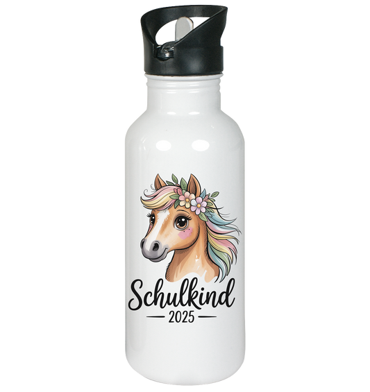 Schulkind 2025 Pferd mit Namen Personalisiert - Edelstahl-Trinkflasche