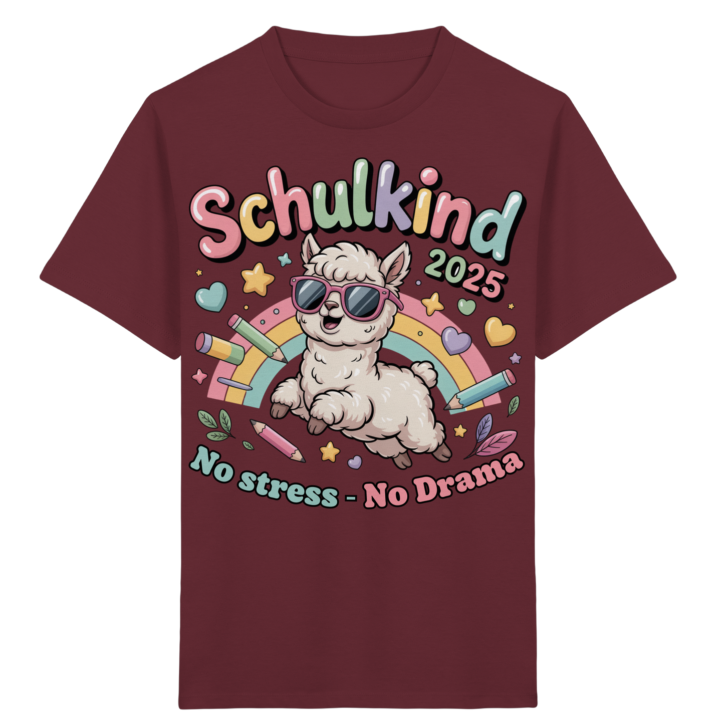 Schulkind 2025 No Stress - No Drama mit Name Personalisiert - Kids Organic Shirt