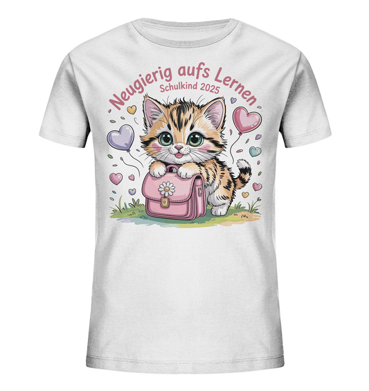 Schulkind 2025 Katze mit Namen Personalisiert Kids Bio Shirt
