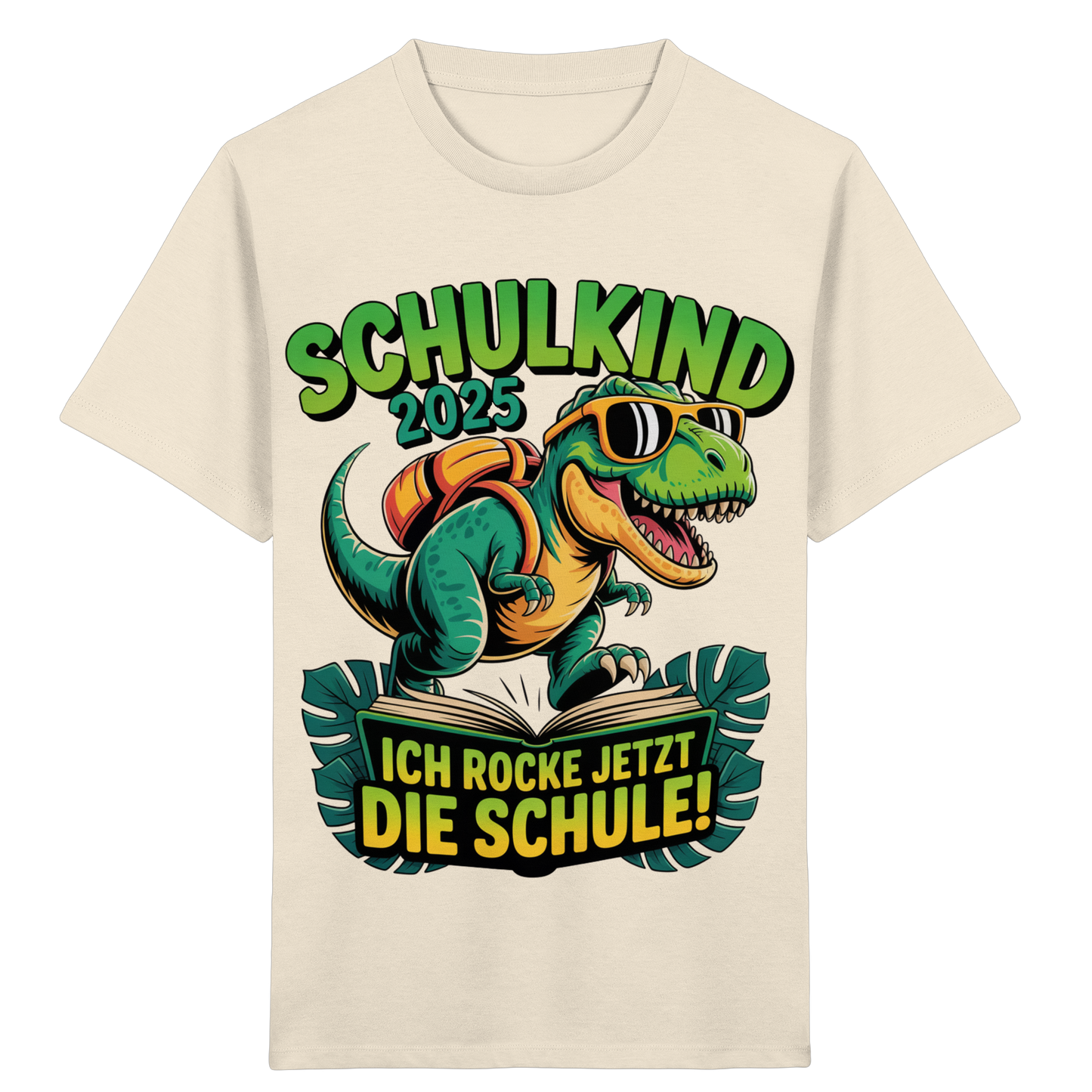 Schulkind 2025 – Dino Ich rocke jetzt die Schule! - Kids Organic Shirt