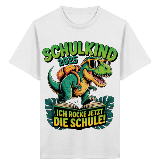Schulkind 2025 – Dino Ich rocke jetzt die Schule! - Kids Organic Shirt