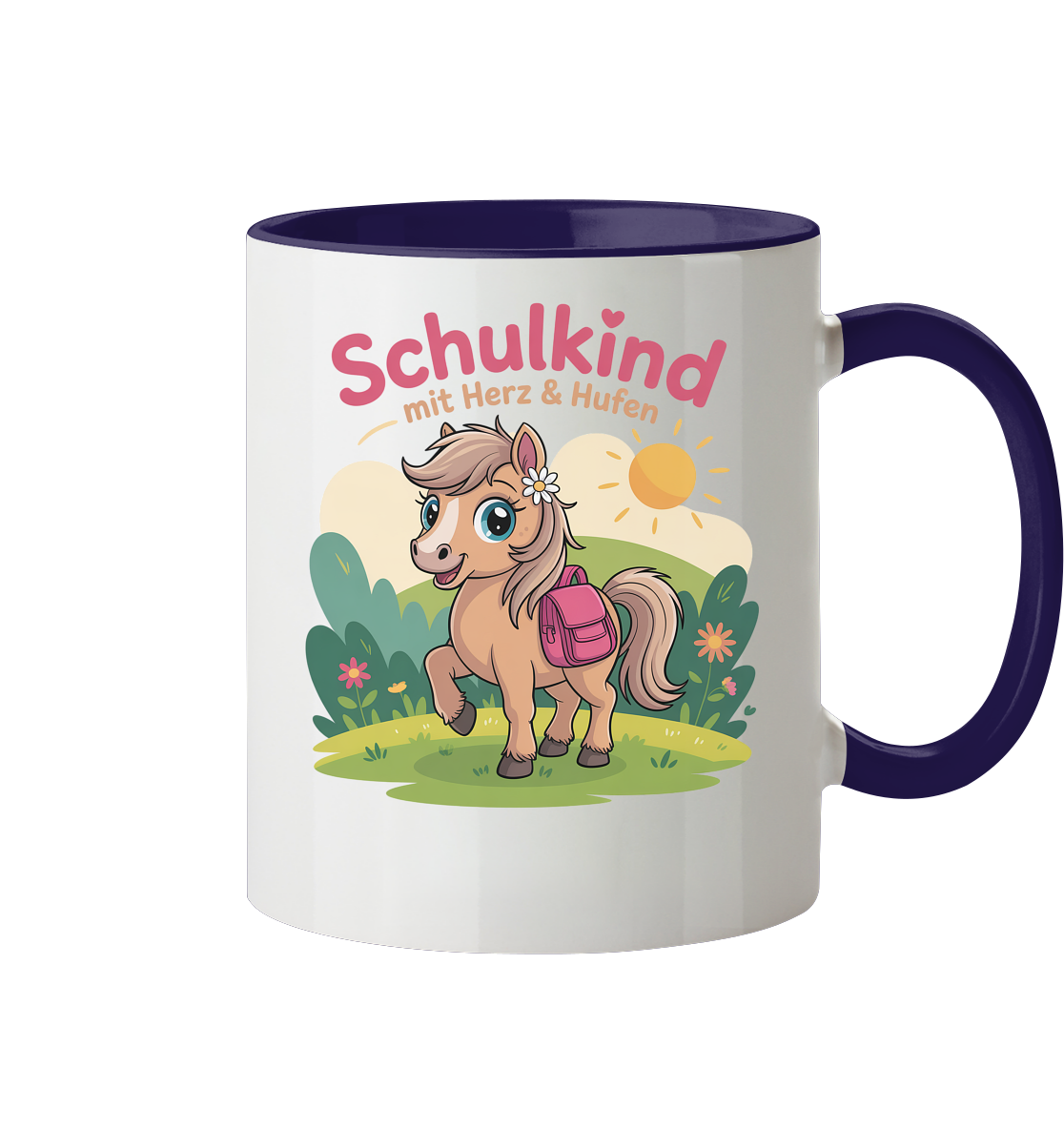 Schulkind 2025 mit Herz & Hufen mit Namen Personalisiert - Tasse zweifarbig