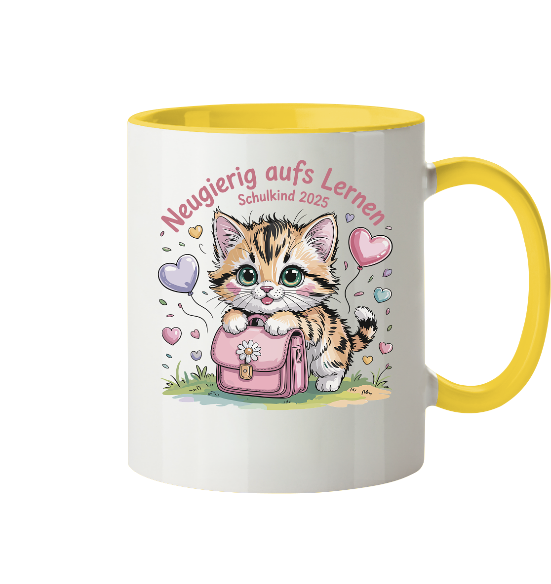 Schulkind 2025 Katze mit Namen Personalisiert - Tasse zweifarbig