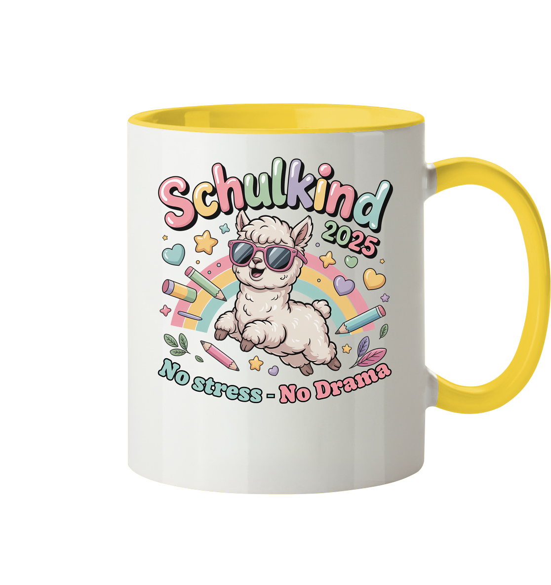 Schulkind 2025 No Stress - No Drama mit Name Personalisiert - Tasse zweifarbig