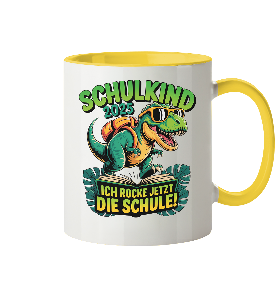 Schulkind 2025 – Dino Ich rocke jetzt die Schule! - Tasse zweifarbig
