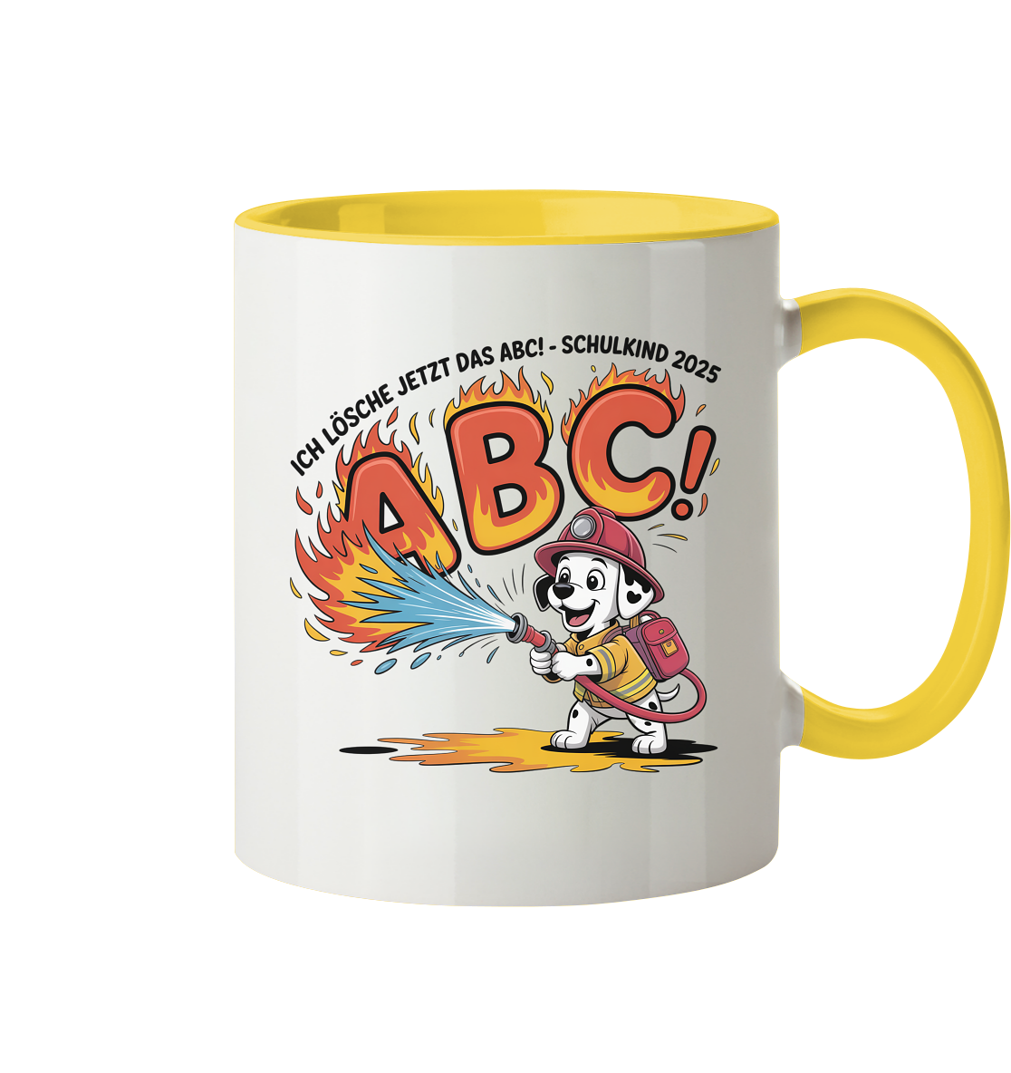 Schulkind 2025 Feuerwehr Hund mit Name Personalisiert - Tasse zweifarbig