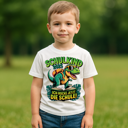 Schulkind 2025 – Dino Ich rocke jetzt die Schule! - Kids Organic Shirt