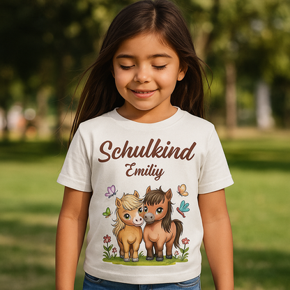 Ponyfreunde Bio T-Shirt zur Einschulung – mit Namen personalisiert