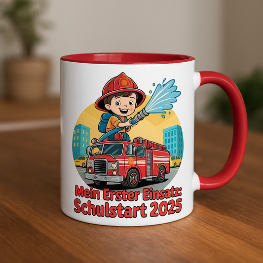 Mein erster Einsatz – Schulstart 2025 Feuerwehr Kind - Tasse zweifarbig