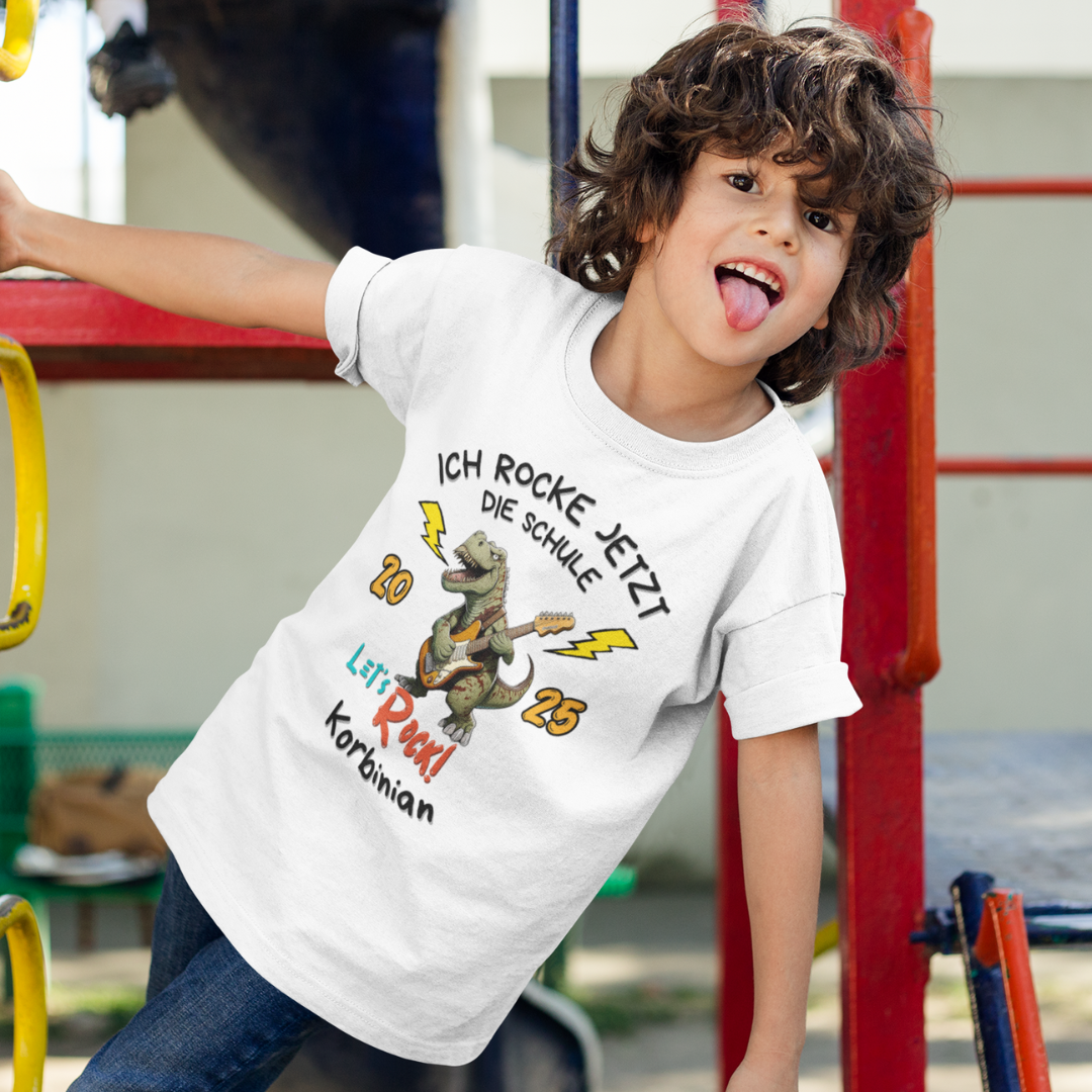 Schule Rockt T-Rex Edition Bio T-Shirt personalisierbar