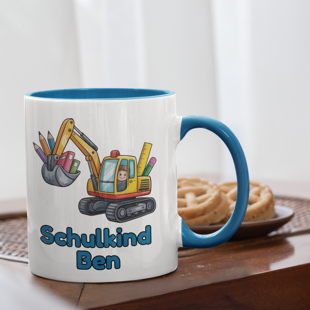 Bagger Schulkind Tasse personalisierbar