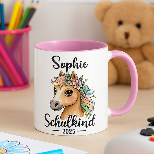 Pferdeglück Schulkind Tasse personalisierbar