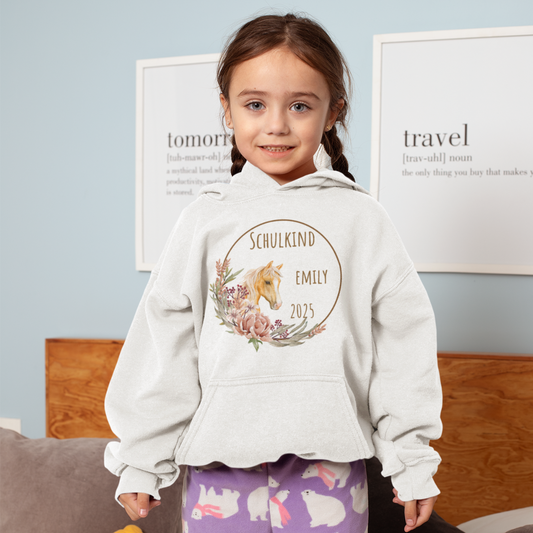 Schulkind Pferd  Bio Hoodie personalisierbar
