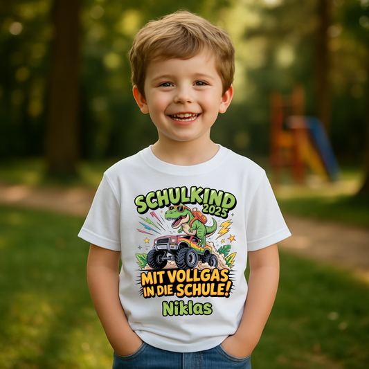 Schulkind 2025 mit Vollgas mit Name Personalisiert  - Kids Organic Shirt
