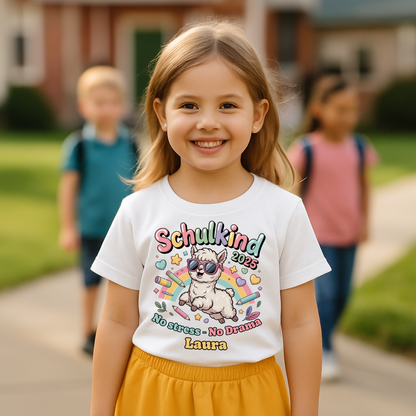Schulkind 2025 No Stress - No Drama mit Name Personalisiert  - Kids Organic Shirt