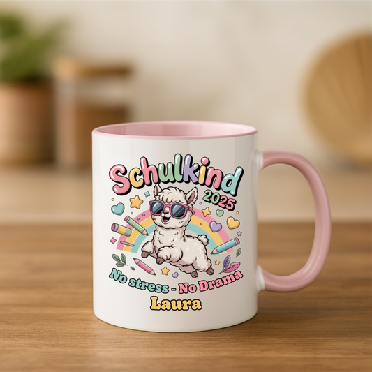 Schulkind 2025 No Stress - No Drama mit Name Personalisiert  - Tasse zweifarbig