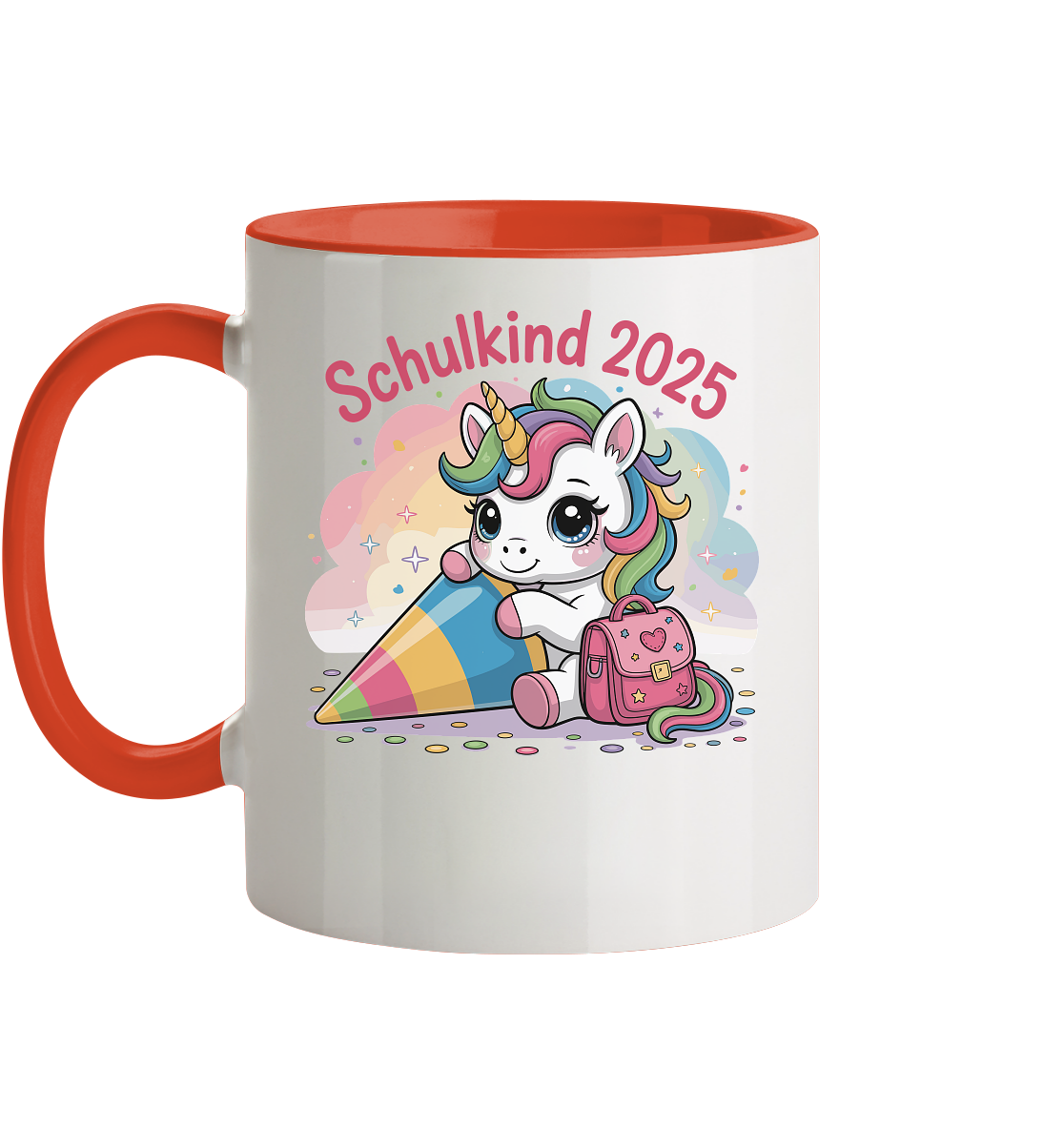 Schulkind 2025 – Einhorn mit Namen Personalisiert  - Tasse zweifarbig