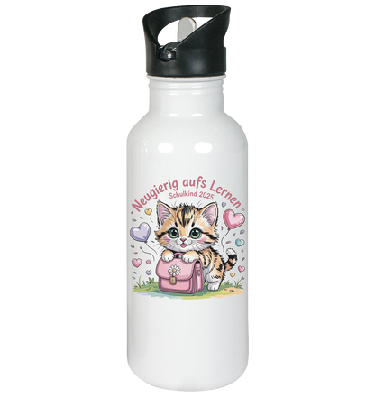 Schulkind 2025 Katze mit Namen Personalisiert - Edelstahl-Trinkflasche
