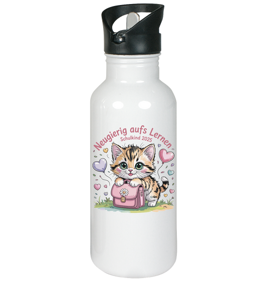 Schulkind 2025 Katze mit Namen Personalisiert - Edelstahl-Trinkflasche