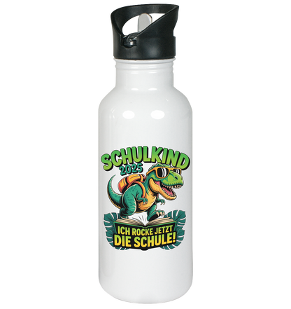 Schulkind 2025 – Dino Ich rocke jetzt die Schule! - Edelstahl-Trinkflasche