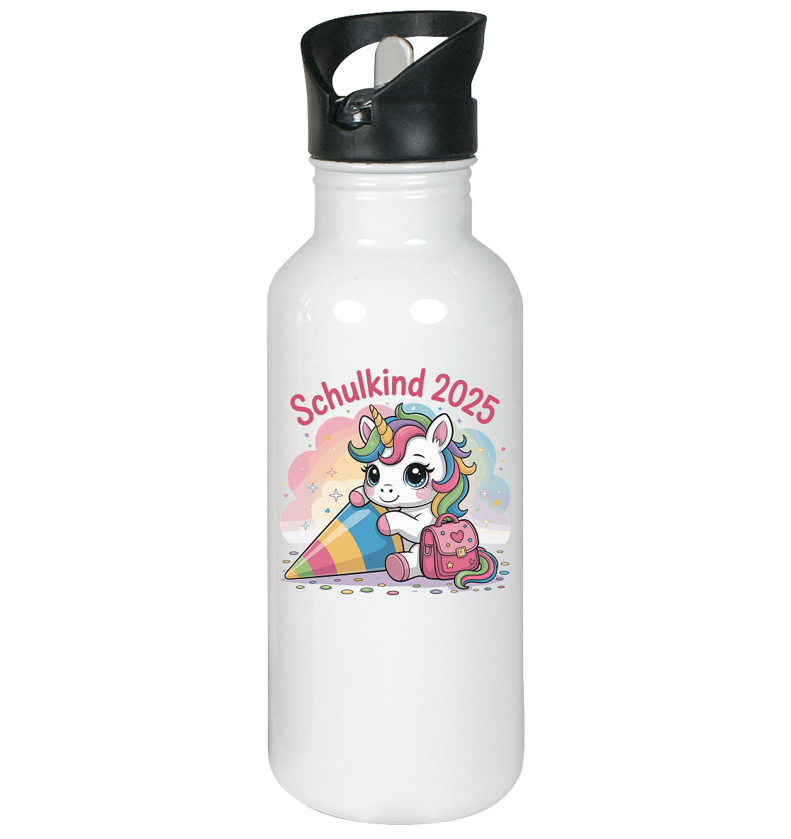 Schulkind 2025 – Einhorn mit Namen Personalisiert  - Edelstahl-Trinkflasche