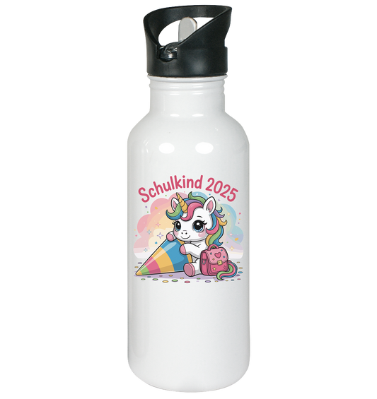 Schulkind 2025 – Einhorn mit Namen Personalisiert  - Edelstahl-Trinkflasche
