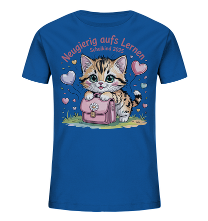 Schulkind 2025 Katze mit Namen Personalisiert Kids Bio Shirt