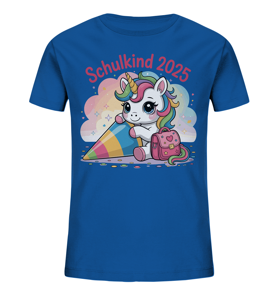 Schulkind 2025 – Einhorn mit Namen Personalisiert   Kids Bio Shirt