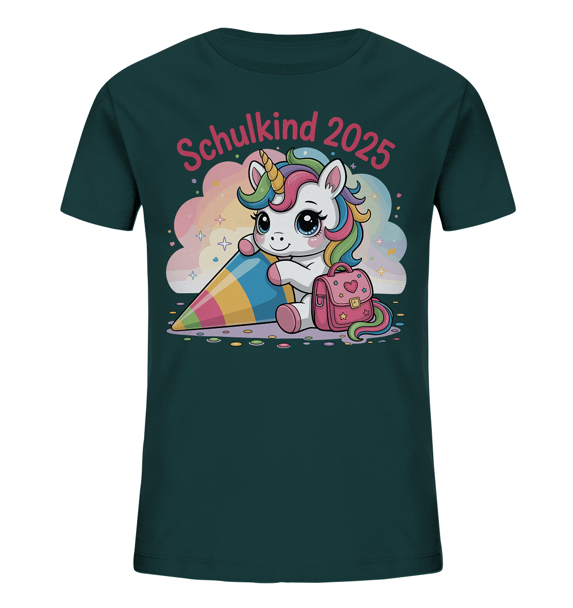 Schulkind 2025 – Einhorn mit Namen Personalisiert   Kids Bio Shirt