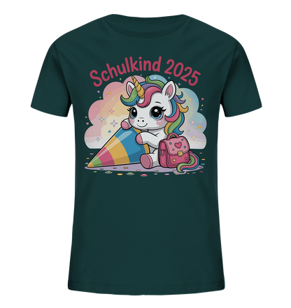 Schulkind 2025 – Einhorn mit Namen Personalisiert   Kids Bio Shirt