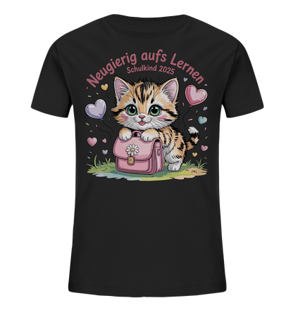 Schulkind 2025 Katze mit Namen Personalisiert Kids Bio Shirt