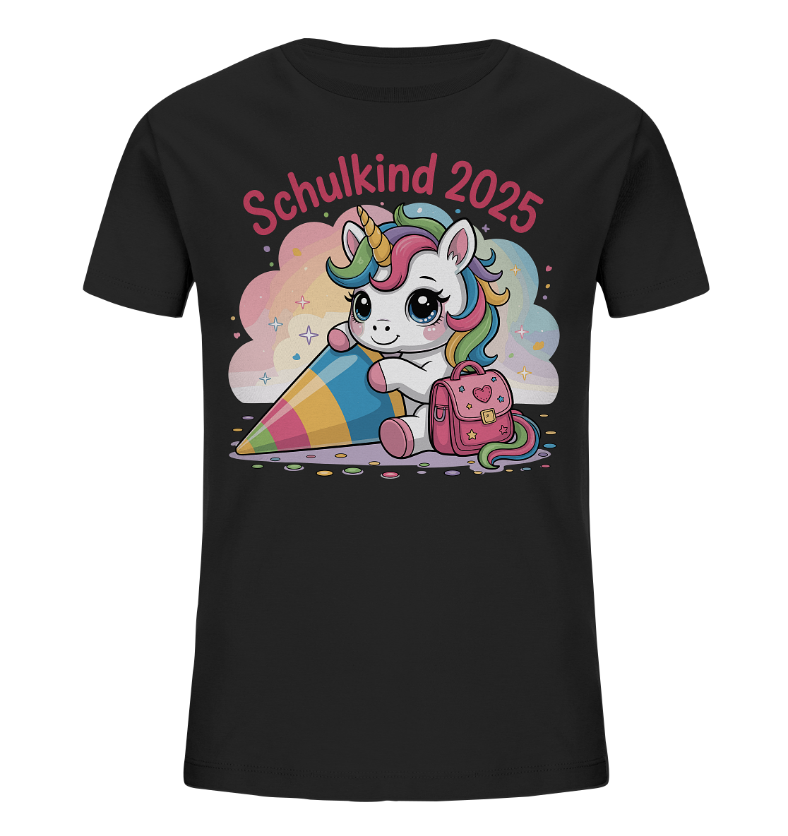 Schulkind 2025 – Einhorn mit Namen Personalisiert   Kids Bio Shirt