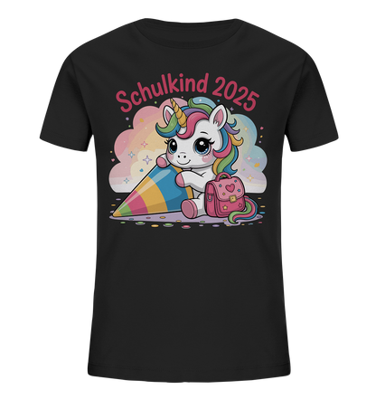 Schulkind 2025 – Einhorn mit Namen Personalisiert   Kids Bio Shirt