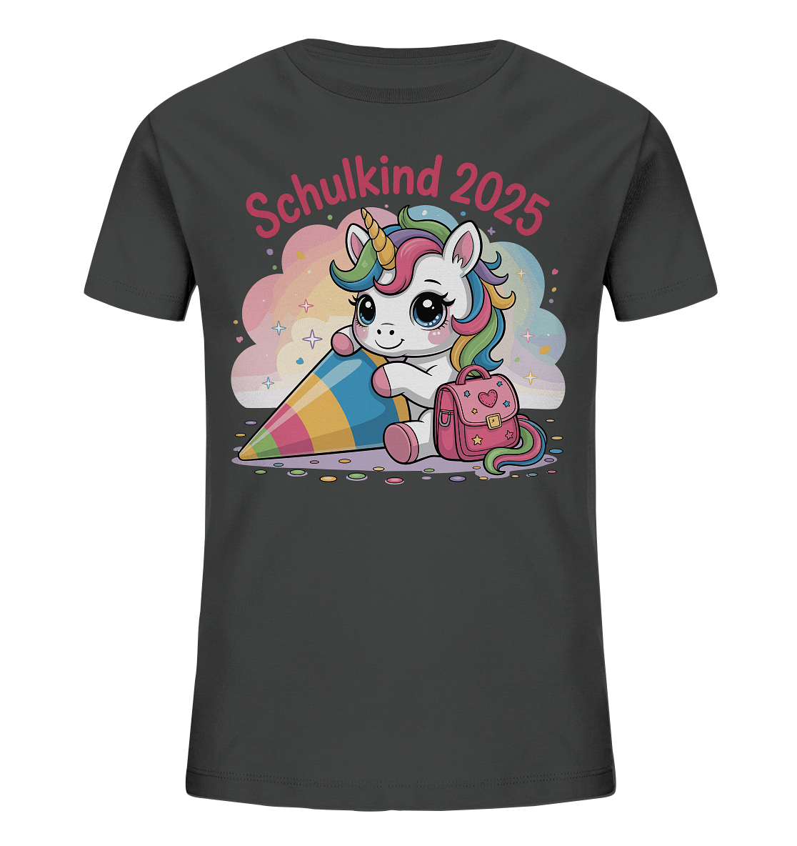 Schulkind 2025 – Einhorn mit Namen Personalisiert   Kids Bio Shirt