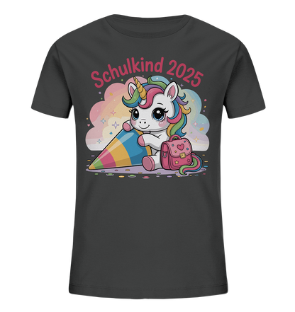 Schulkind 2025 – Einhorn mit Namen Personalisiert   Kids Bio Shirt
