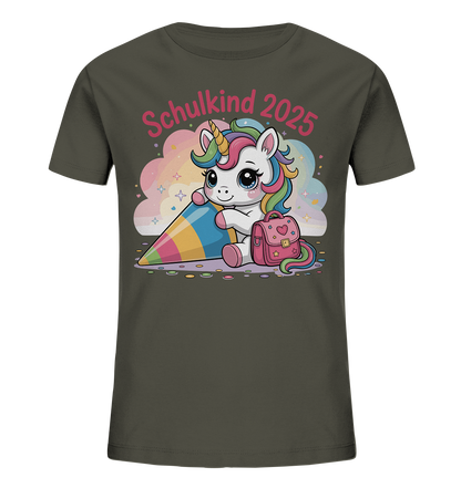Schulkind 2025 – Einhorn mit Namen Personalisiert   Kids Bio Shirt