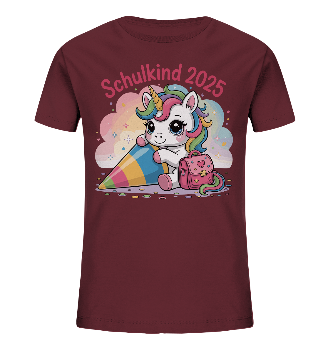 Schulkind 2025 – Einhorn mit Namen Personalisiert   Kids Bio Shirt