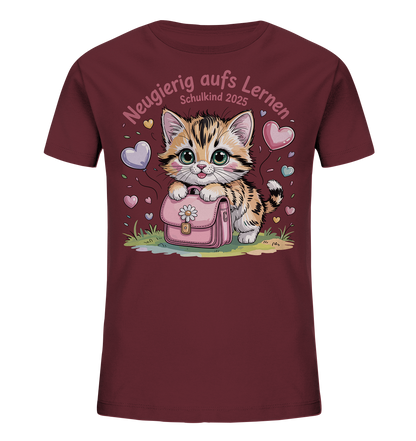 Schulkind 2025 Katze mit Namen Personalisiert Kids Bio Shirt