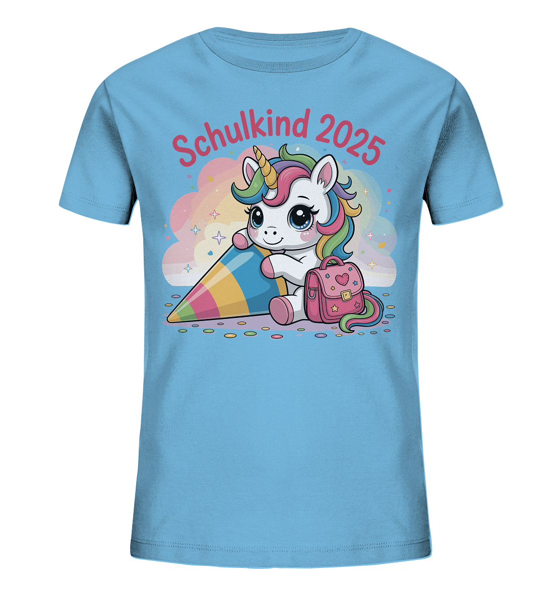 Schulkind 2025 – Einhorn mit Namen Personalisiert   Kids Bio Shirt