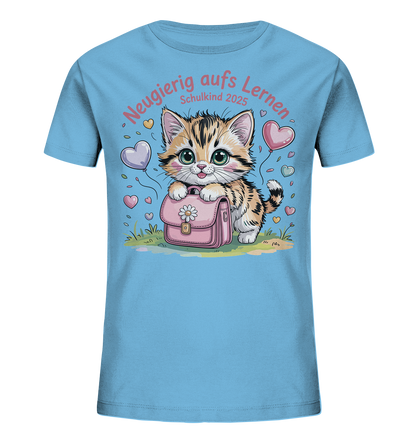 Schulkind 2025 Katze mit Namen Personalisiert Kids Bio Shirt