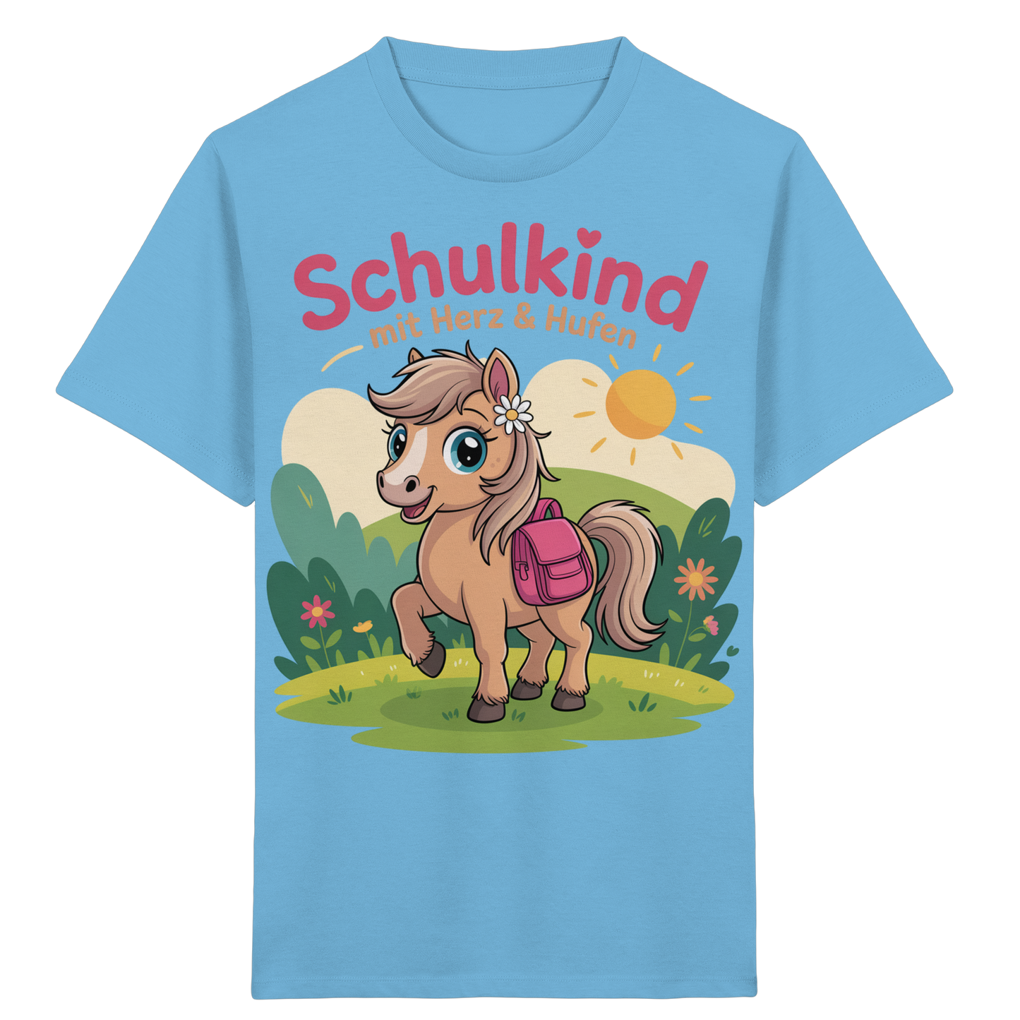 Schulkind 2025 mit Herz & Hufen mit Namen Personalisiert - Kids Organic Shirt