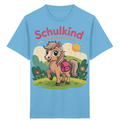 Schulkind 2025 mit Herz & Hufen mit Namen Personalisiert - Kids Organic Shirt