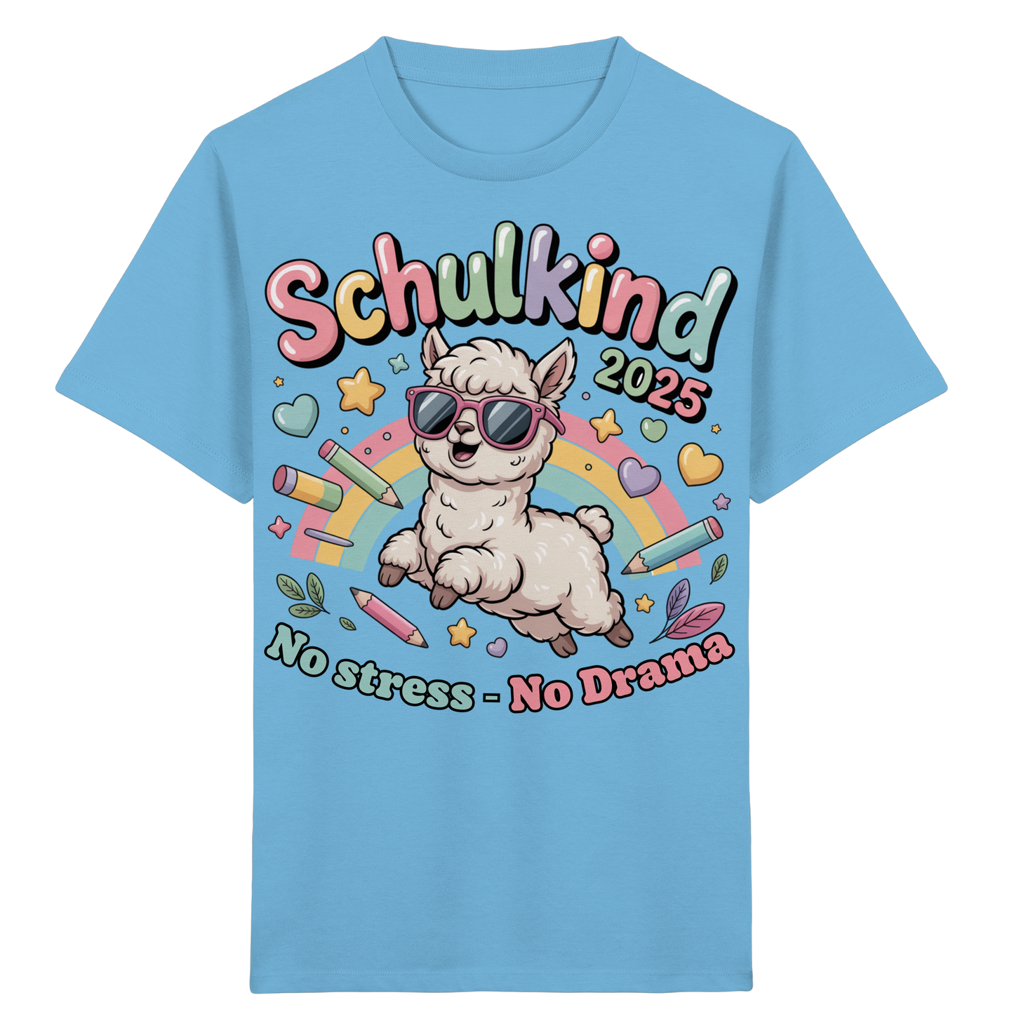 Schulkind 2025 No Stress - No Drama mit Name Personalisiert  - Kids Organic Shirt