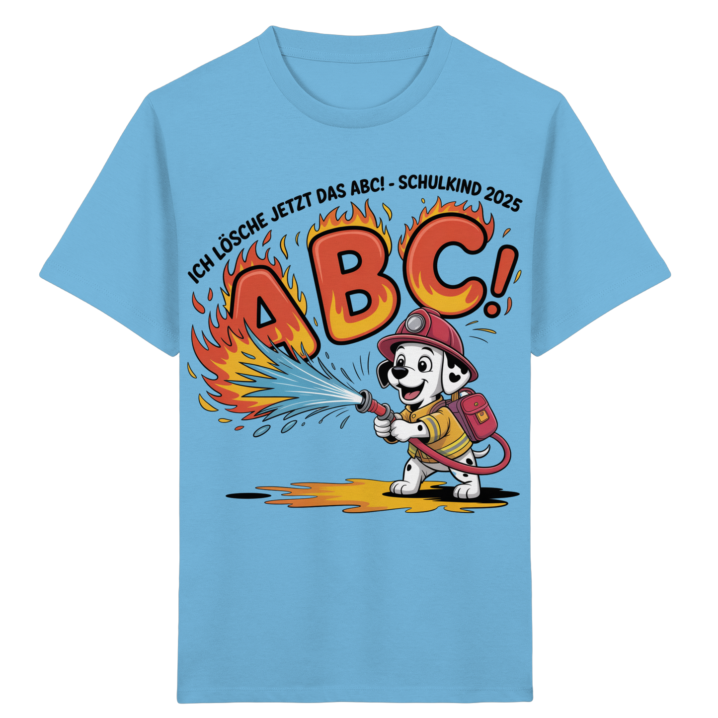 Schulkind 2025 Feuerwehr Hund mit Name Personalisiert  - Kids Bio Shirt