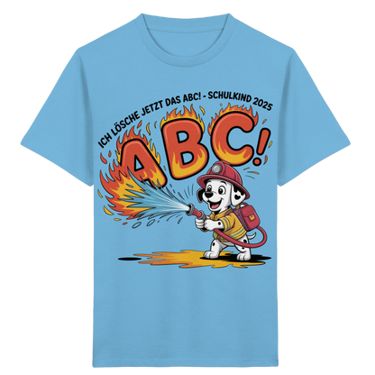 Schulkind 2025 Feuerwehr Hund mit Name Personalisiert  - Kids Bio Shirt
