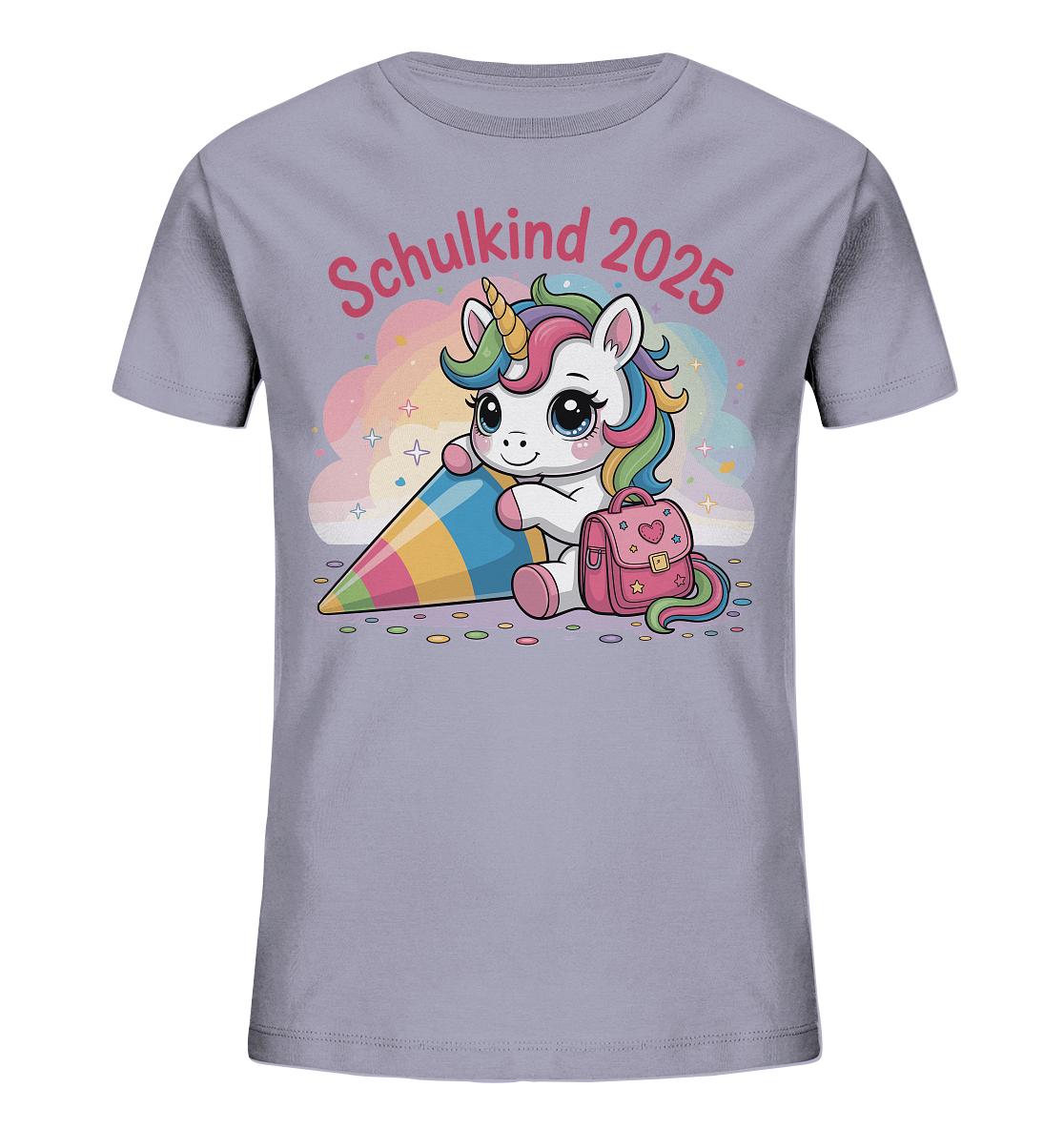 Schulkind 2025 – Einhorn mit Namen Personalisiert   Kids Bio Shirt