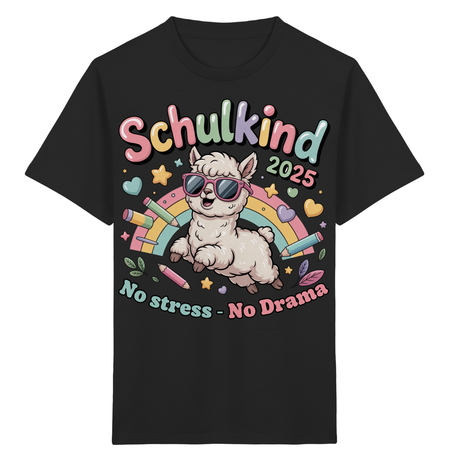 Schulkind 2025 No Stress - No Drama mit Name Personalisiert  - Kids Organic Shirt