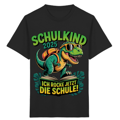 Schulkind 2025 – Dino Ich rocke jetzt die Schule! - Kids Organic Shirt
