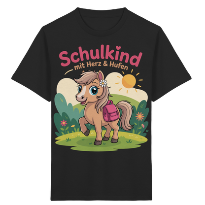 Schulkind 2025 mit Herz & Hufen mit Namen Personalisiert - Kids Organic Shirt