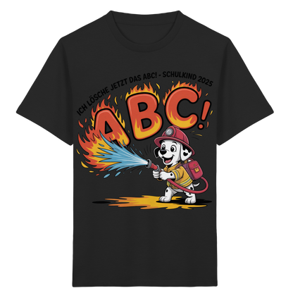 Schulkind 2025 Feuerwehr Hund mit Name Personalisiert  - Kids Bio Shirt